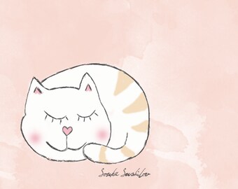 Sleepy Cat Print (3 different sizes) - Cute Cat Greeting Card