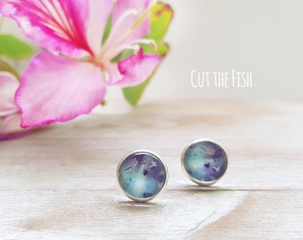 Purple Earrings - Stud Earrings - Lilac Earrings - Blue Earrings - Raindrops Earrings - Art jewelry by Cut the Fish - Gift for her