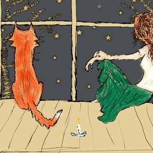 Girl with Fox Print (3 different sizes) - Children wall decor - Fox Print - Nursery Decor - Girls Wall Art - Art Print