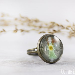 Green Ring Ring Adjustable Ring Sun Ring Teal Ring Gifts for her Art Ring Rings Jewelry Art Jewelry image 3