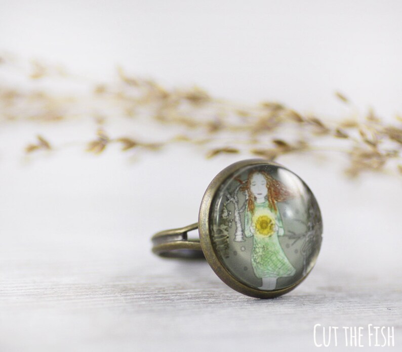 Green Ring Ring Adjustable Ring Sun Ring Teal Ring Gifts for her Art Ring Rings Jewelry Art Jewelry image 3