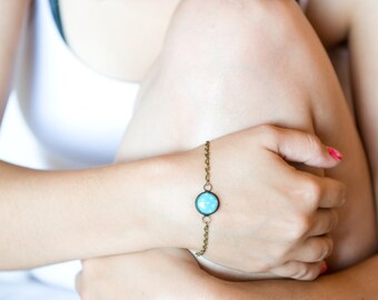 Blue Bracelet - Bracelet - Polka Dot - Retro Bracelet - Art Jewelry - Bronze Bracelet - Turquoise Bracelet