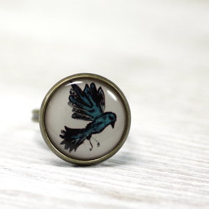 Bird Ring Adjustable Ring Blue Ring Rings Jewelry Blue Bird Vintage Style Jewelry image 2