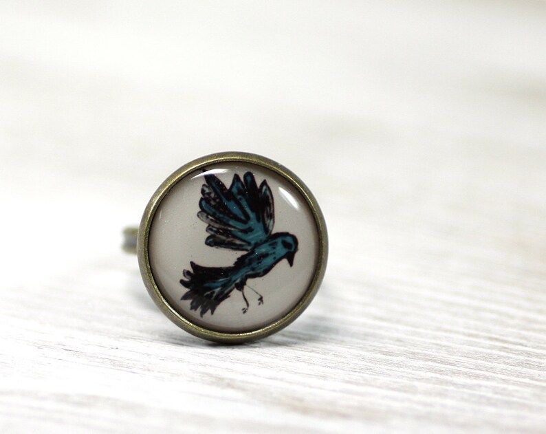 Bird Ring Adjustable Ring Blue Ring Rings Jewelry Blue Bird Vintage Style Jewelry image 2