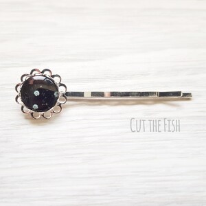 Black Silver Hair Pin with Daisy Flower - Hair Accessories