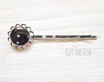 Black Silver Hair Pin with Daisy Flower - Hair Accessories