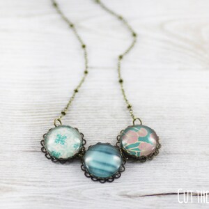 Teal Green Aquamarine Emerald Jewelry Necklace in Bronze image 2