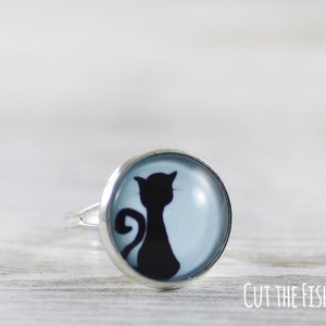 Black Cat Ring - Ring - Blue Ring - Rings Jewelry - Adjustable Ring - Cat Ring - Halloween Ring - Gift for Her - Art Jewelry