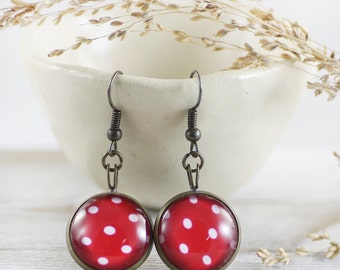 Red Earrings - Earrings - Polka Dot - Retro Earrings - Vintage Earrings - Art Jewelry - Gifts for Her