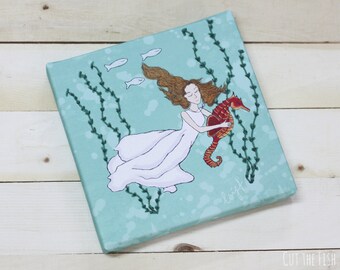 Little Mermaid - Mermaid Print - Seahorse Print - Girls Room Decor - Canvas Print