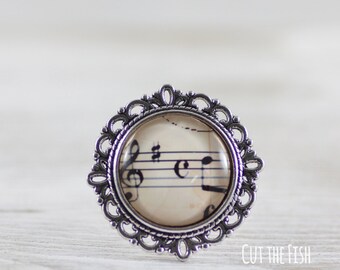 Music Ring - Ring - Rings Jewelry - Beige Ring - Adjustable Ring - Musical Ring - Music Note Ring - Art Jewelry