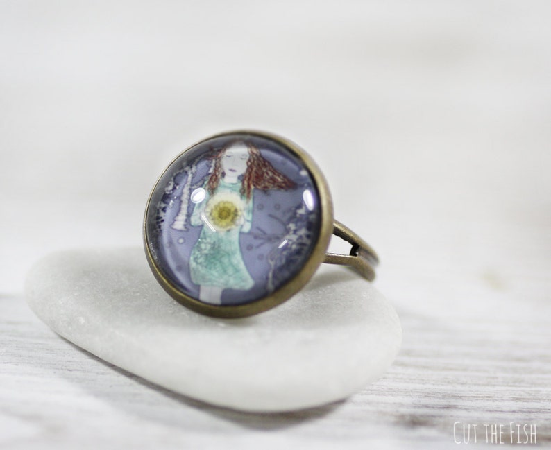 Blue Ring Adjustable Ring Blue Jewelry Ring Sun Ring Jewelry Rings Jewelry Gifts for Her Art Jewelry image 2