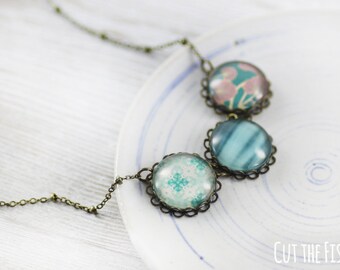 Teal Green Aquamarine Emerald Jewelry Necklace in Bronze