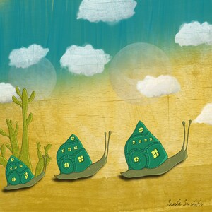 Slakken met Huizen Art Print (4 verschillende formaten) - Fairy Tale Wenskaart
