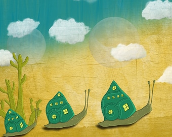 Snails with Houses Art Print (4 different sizes) - Fairy Tale Greeting Card