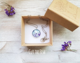 Purple Necklace - Purple Blue Pendant - Birds Necklace - Purple Jewelry - Art Jewelry - Jewelry - Gift for Her