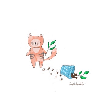 Gato com estampa de planta (2 tamanhos diferentes) - Cartão de felicitações de gato engraçado
