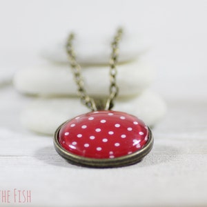 Red White Bronze Polka Dot Necklace Retro Style Jewelry image 3