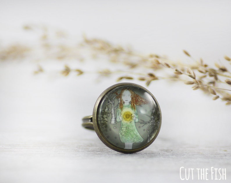 Green Ring Ring Adjustable Ring Sun Ring Teal Ring Gifts for her Art Ring Rings Jewelry Art Jewelry image 1