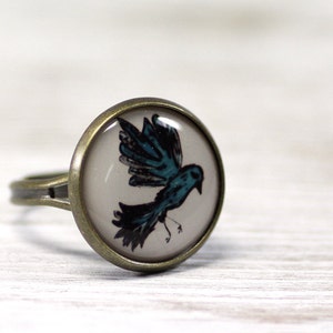 Bird Ring Adjustable Ring Blue Ring Rings Jewelry Blue Bird Vintage Style Jewelry image 3