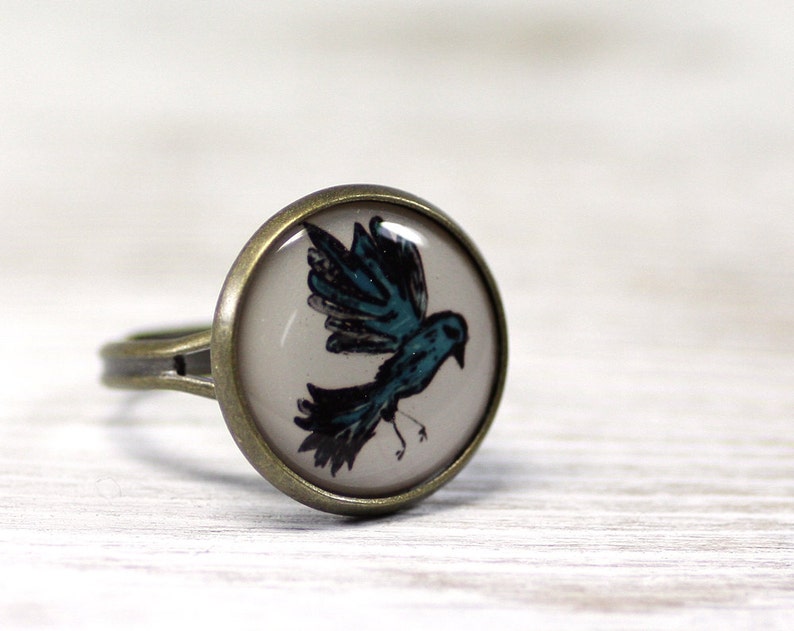 Bird Ring Adjustable Ring Blue Ring Rings Jewelry Blue Bird Vintage Style Jewelry image 3