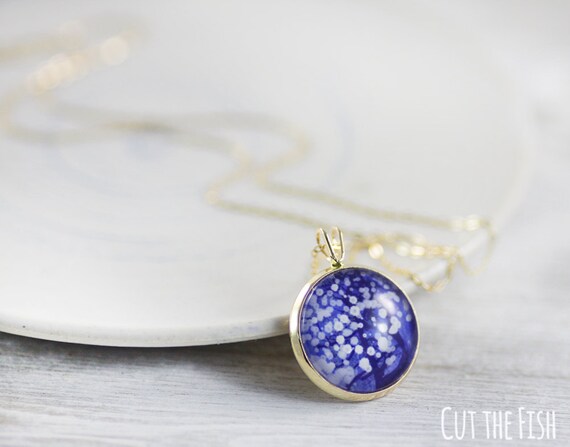 Blue Necklace - 14k Gold Jewelry - Jewelry - Gold Filled Jewelry - Blue Jewelry - Flower Jewelry - Gold Plated Jewelry - Art jewelry