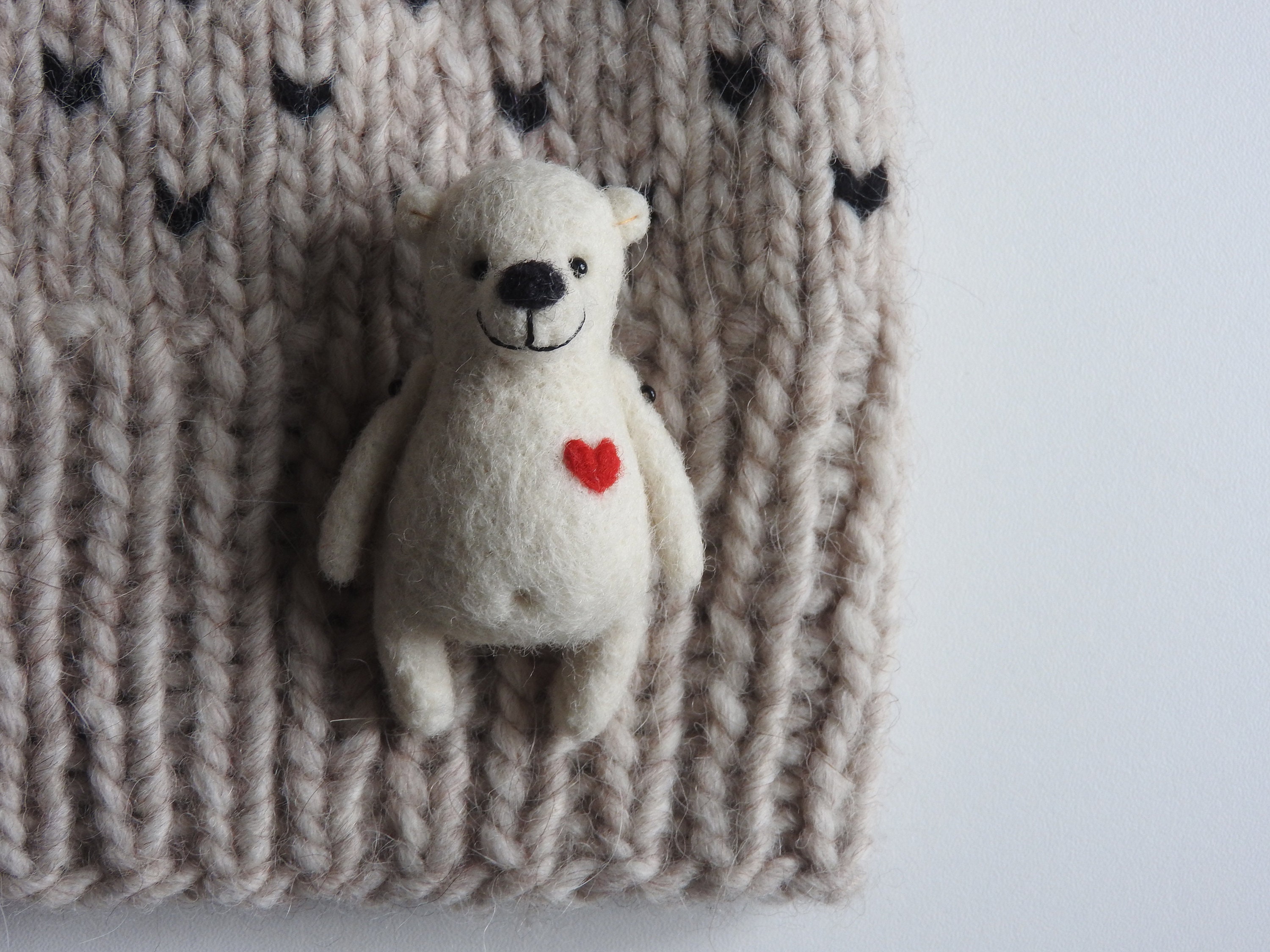 White Pocket Bear Hug Bear Pin Felted Teady Bear Handmade Etsy Australia