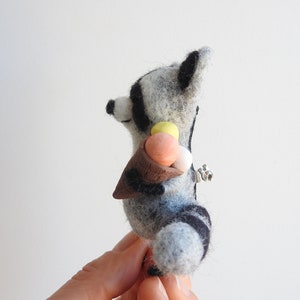 Raccon brooch, Needle felted raccon, Miniature animals, Gifts idea image 5