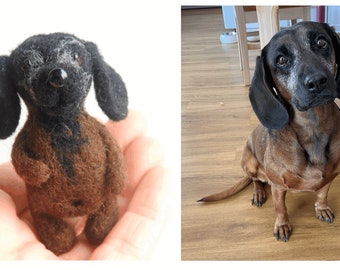 Needle felted DACHSHUND figure, One of a kind felt dog portrait, Wool cat sculpture, Personalised dog or cat brooch, Hundefigur