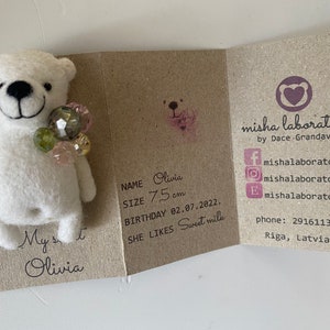 A personalized gift, Woolen bear brooch, White polar pocket bear zdjęcie 7