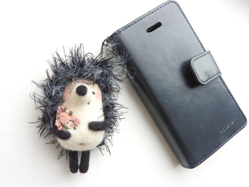 Needle felted Hedgehog / Keychain / Phone accessory / Etsy