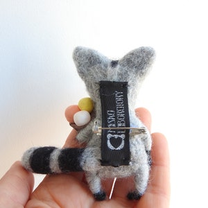 Raccon brooch, Needle felted raccon, Miniature animals, Gifts idea image 4