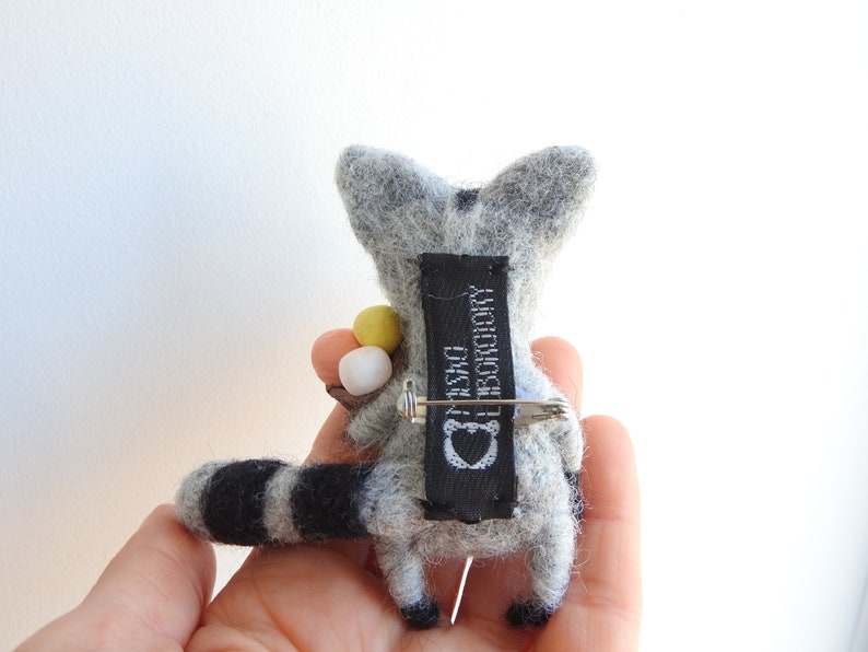 Raccon brooch, Needle felted raccon, Miniature animals, Gifts idea image 4