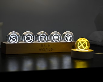 Lámpara de noche Rain World Karma Crystal Ball / Esferas grabadas de 40 mm, base táctil regulable