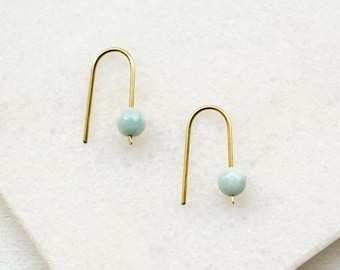 Amazonite Earrings, Arc Earrings, Brass Jewelry, Dainty Earrings, Beaded Earrings, Boho Jewelry, Minimal Jewellery