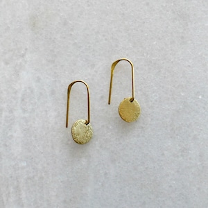 Minimalistic Drop Earrings, Modern Circle Earrings, Golden Brass Jewelry image 1