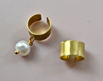 Ear Cuff Set with Sweetwater Pearl, Minimalist Cuff Earrings