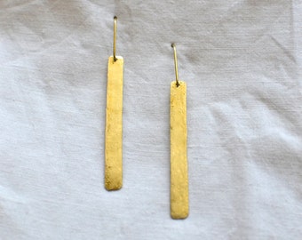 Long geometric Earrings made of Hammered Brass, Minimalist Gold Jewelry, Modern abstract Jewelry, Rectangle Shape
