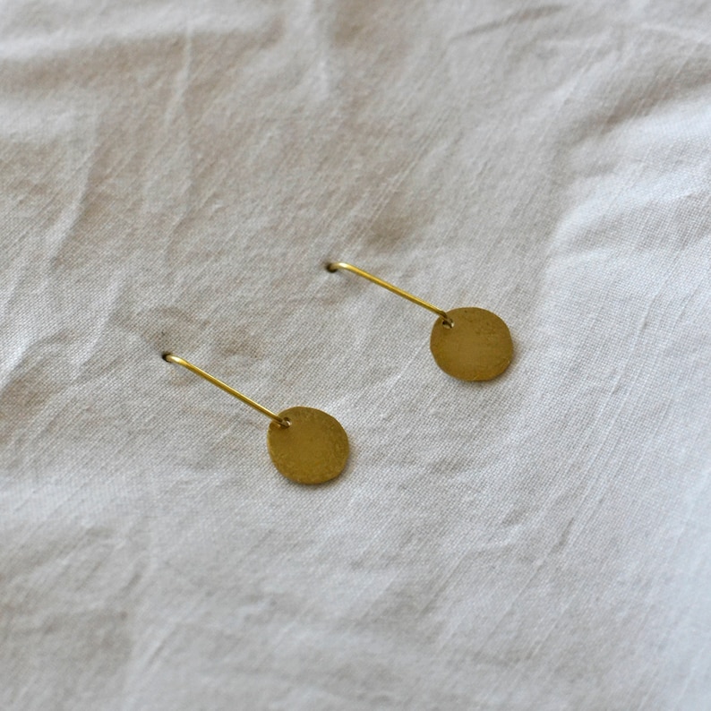 Minimalistic Drop Earrings, Modern Circle Earrings, Golden Brass Jewelry image 7