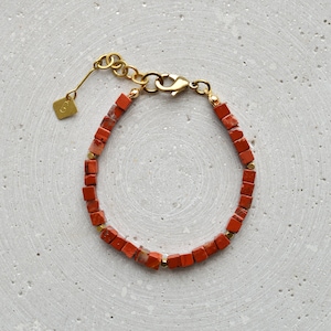 Red Jasper Bracelet, Minimalist Cube Beads Bracelet, Red Unisex Jewelry image 1