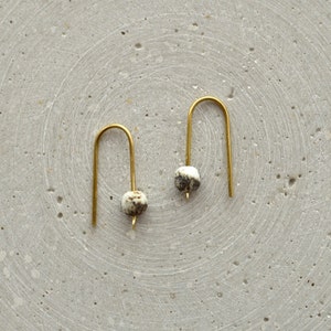Small Dangle Earring with White Turquoise, Minimalist Gift Idea, Brass or Sterling Silver Arc Earring, Slow Fashion Jewelry