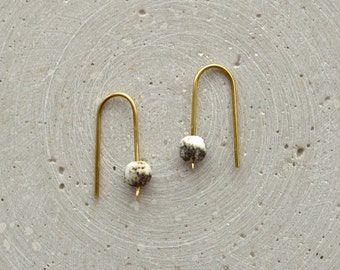 Small Dangle Earring with White Turquoise, Minimalist Gift Idea, Brass or Sterling Silver Arc Earring, Slow Jewelry