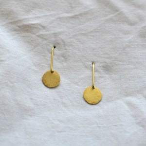 Minimalistic Drop Earrings, Modern Circle Earrings, Golden Brass Jewelry image 8