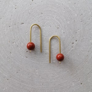 Red Jasper Bead Earrings, Minimalist Dangle Earring, Small Gemstone Jewelry