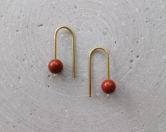 Red Jasper Bead Earrings, Minimalist Dangle Earring, Small Gemstone Jewelry