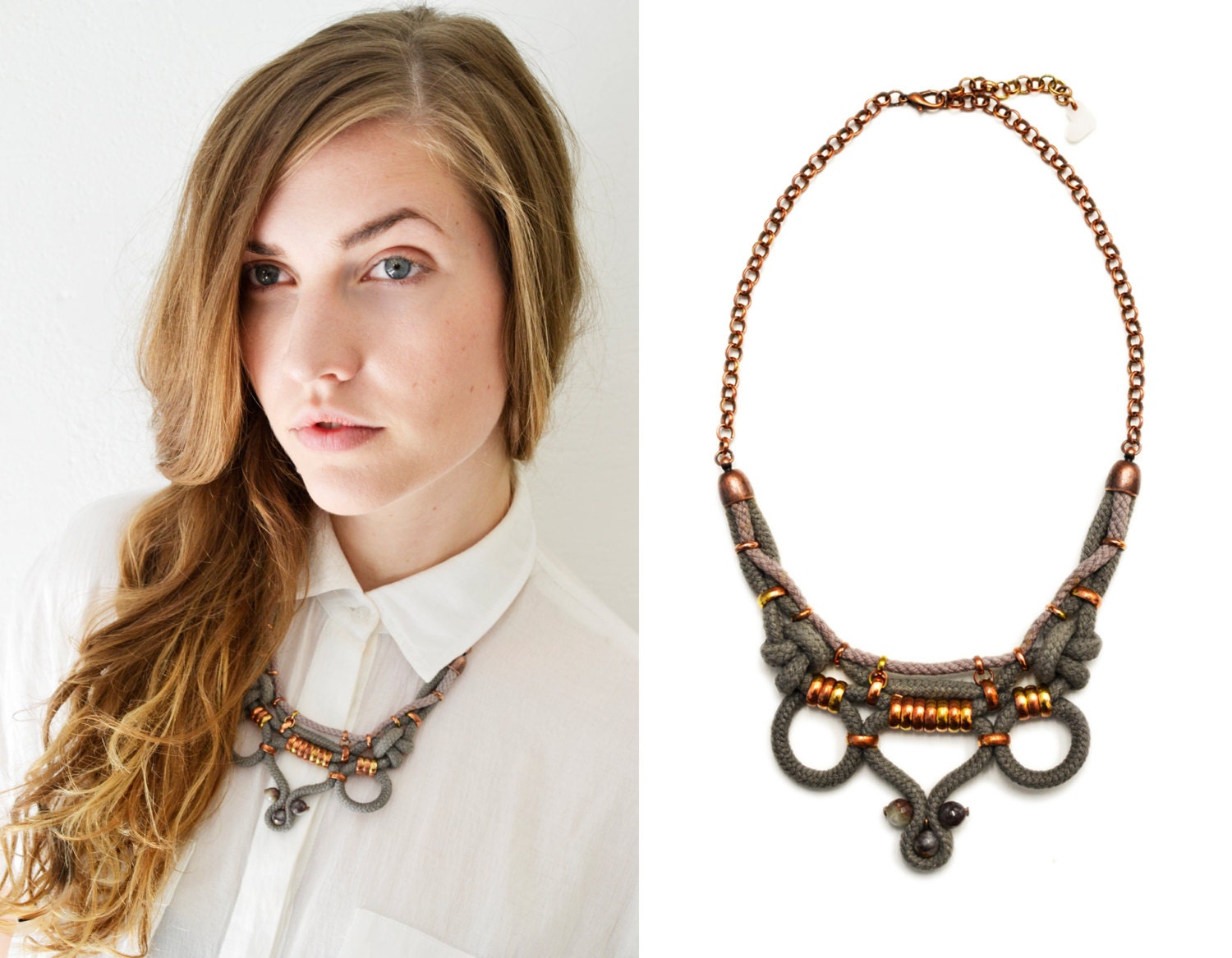 Grey Tribal Necklace Cord Necklace Rope Necklace Ornamental Etsy