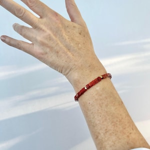 Red Jasper Bracelet, Minimalist Cube Beads Bracelet, Red Unisex Jewelry