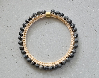 Labradorite Cuff Bracelet, Crocheted Bangle Bracelet with Gray Gemstones