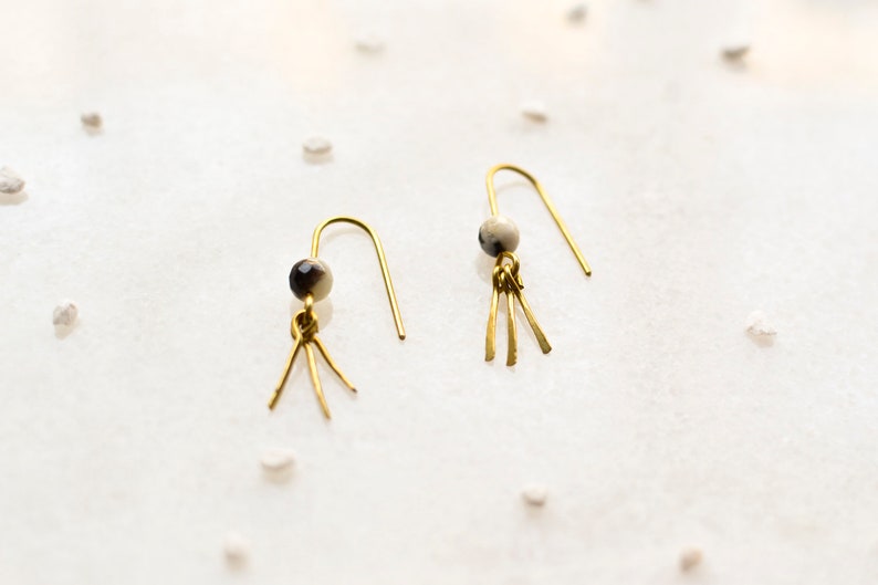 Natural Stone Earrings, Beaded Brass Fringe Earrings, Lapis Lazuli, Moonstone, Amazonite image 7