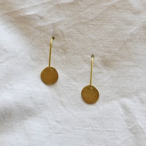 Minimalistic Drop Earrings, Modern Circle Earrings, Golden Brass Jewelry image 9